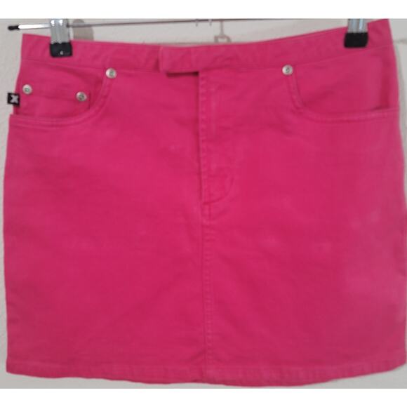 Express Jeans Pink  Denim Mini Skirt 5 6 Stretch 5 Pocket design - Picture 1 of 3